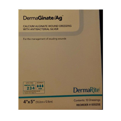 DermaGinate AG Antimicrobial Silver Dressing 4" X 5" Calcium Alginate Gauze, 10 Ea